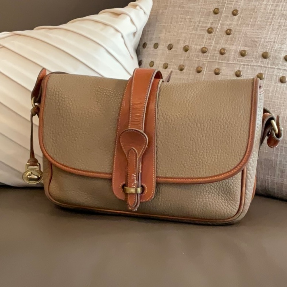 Vintage Dooney & Bourke Crossbody Bag Taupe and Cognac Leather Bag